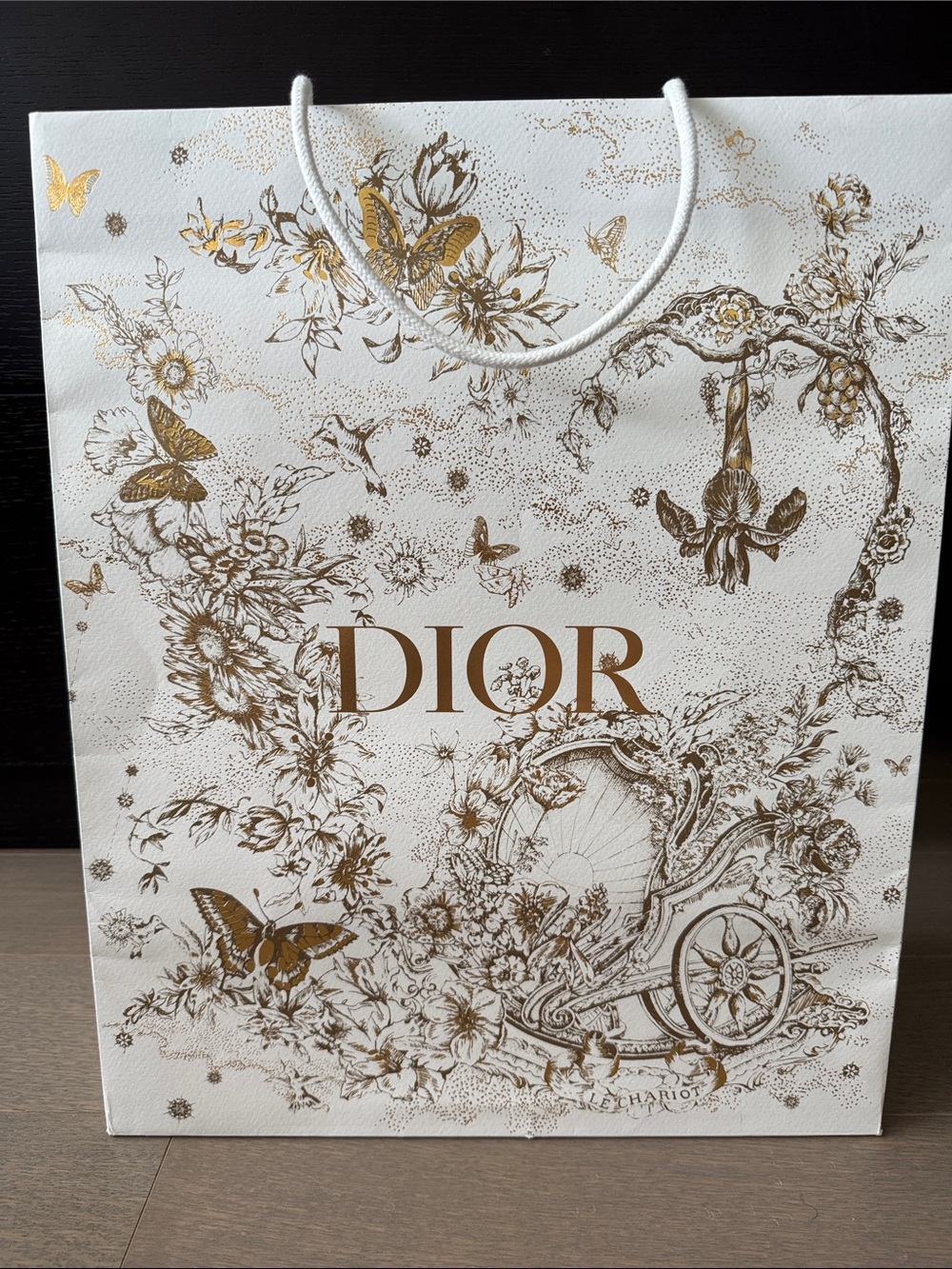 Dior Empty White Gold Shopping Tote Gift Bag 17” x 14” x 6.5” Metallic